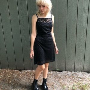 VINTAGE Black Sparkle Embroidered Slip Dress L